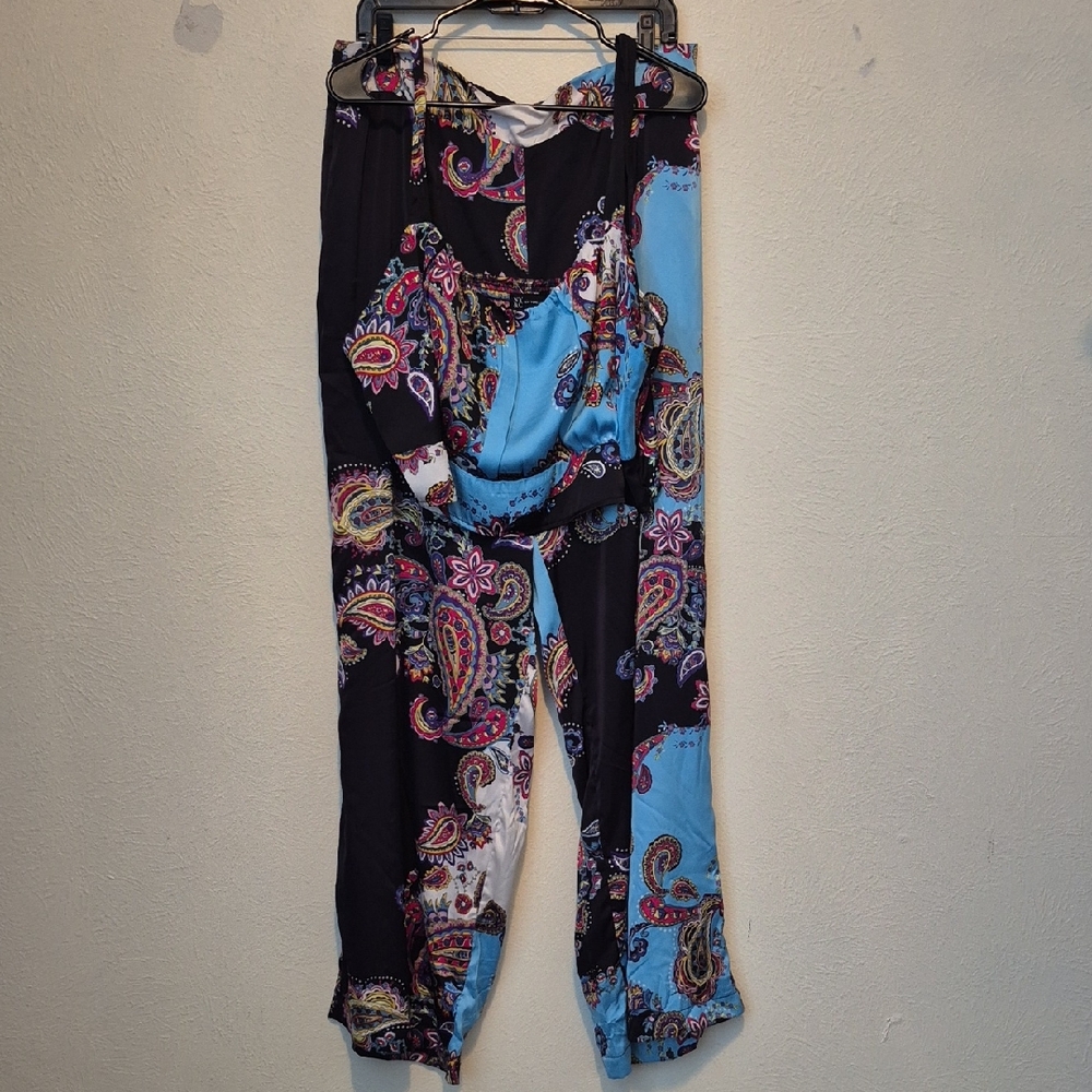 New York & Company Blue and Black Abstract Jumpsuit